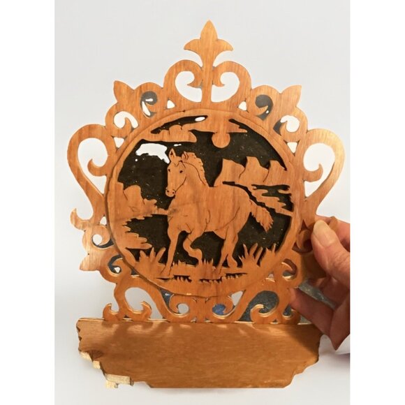 Wood Horse Shelf Primative Equestrian Handcrafted Scroll Work - Picture 3 of 7